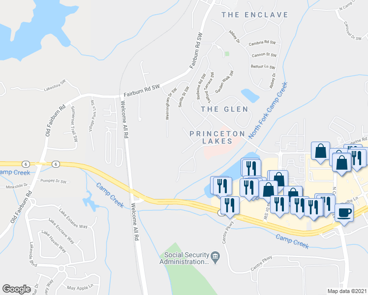 map of restaurants, bars, coffee shops, grocery stores, and more near 3271 Saville Street Southwest in Atlanta