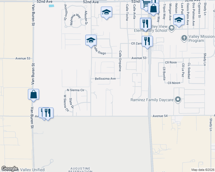 map of restaurants, bars, coffee shops, grocery stores, and more near 84137 Bella Roma Lane in Coachella