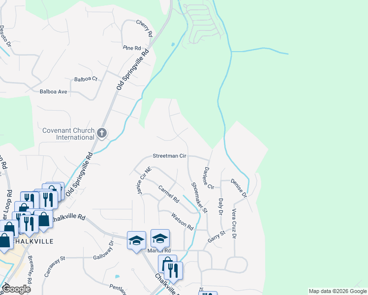 map of restaurants, bars, coffee shops, grocery stores, and more near 2676 Streetman Circle in Birmingham