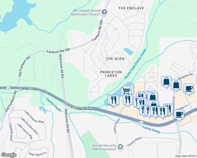 map of restaurants, bars, coffee shops, grocery stores, and more near 3282 Wellington Walk Southwest in Atlanta