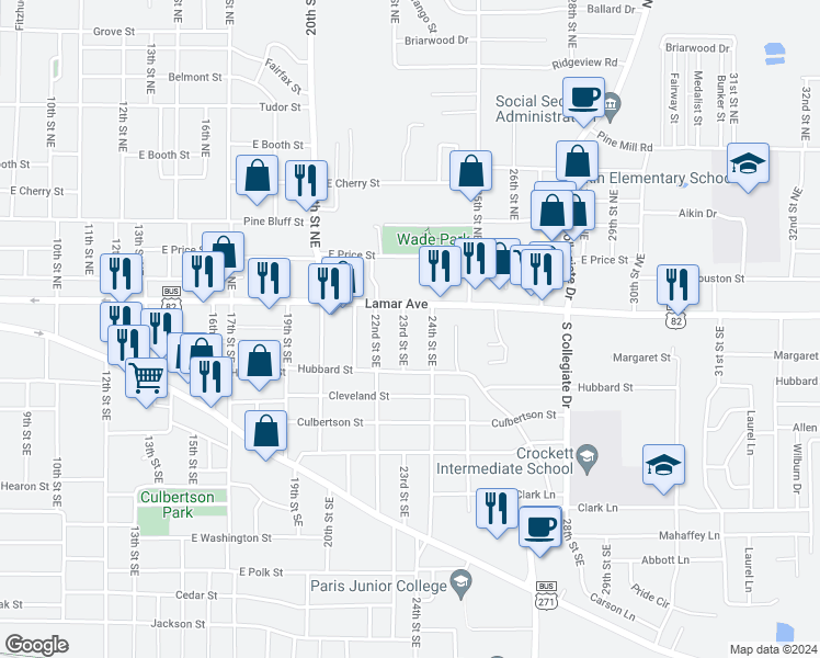 map of restaurants, bars, coffee shops, grocery stores, and more near 101 23rd Street Southeast in Paris