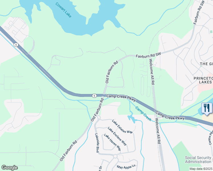 map of restaurants, bars, coffee shops, grocery stores, and more near 3460 Old Fairburn Road in Atlanta