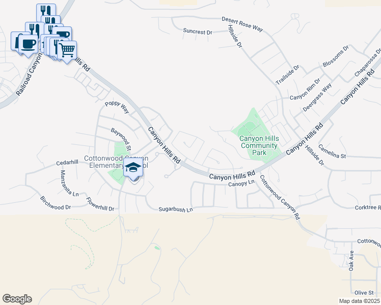 map of restaurants, bars, coffee shops, grocery stores, and more near 32462 Silver Creek in Lake Elsinore