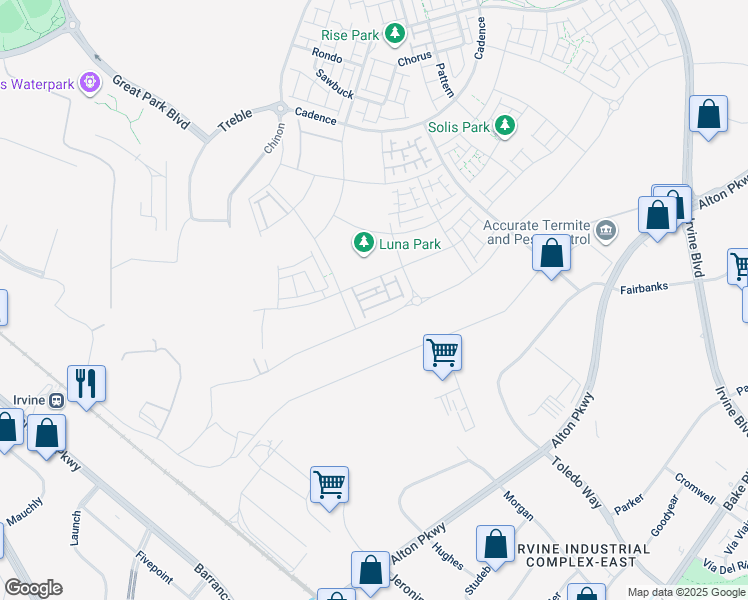 map of restaurants, bars, coffee shops, grocery stores, and more near 124 Tiffin in Irvine