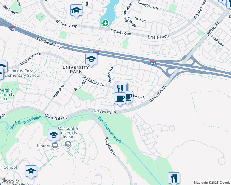 map of restaurants, bars, coffee shops, grocery stores, and more near 5236 Michelson Drive in Irvine