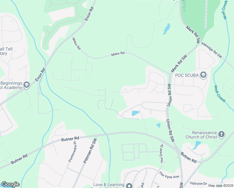 map of restaurants, bars, coffee shops, grocery stores, and more near 5640 Halsey Trace Southwest in Atlanta