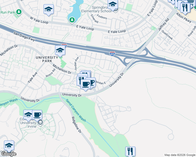 map of restaurants, bars, coffee shops, grocery stores, and more near 7 Gumwood in Irvine