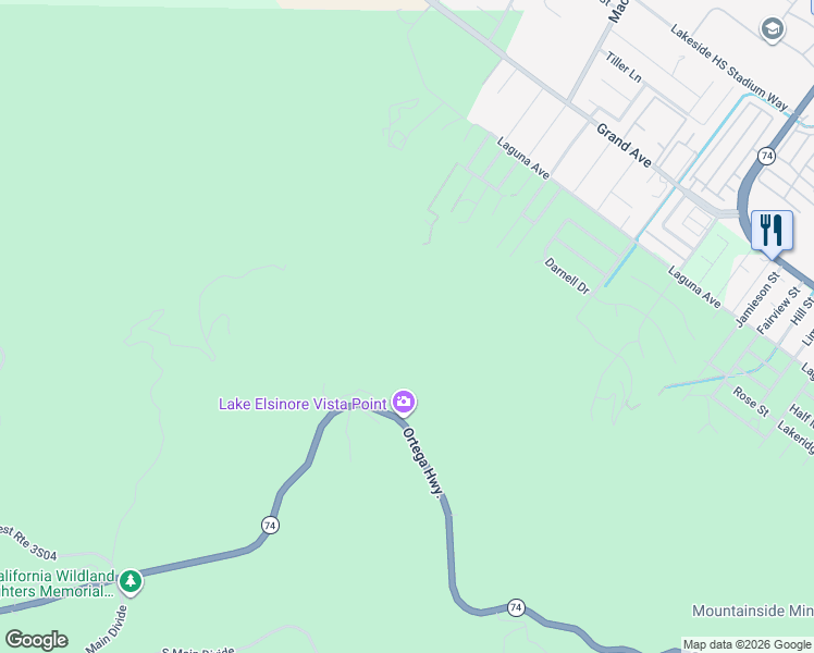 map of restaurants, bars, coffee shops, grocery stores, and more near 33410 Greenwood Drive in Lake Elsinore