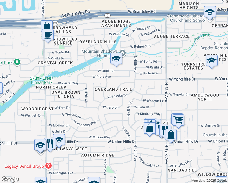 map of restaurants, bars, coffee shops, grocery stores, and more near 4556 West Topeka Drive in Glendale