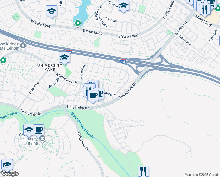 map of restaurants, bars, coffee shops, grocery stores, and more near 12 Gumwood in Irvine