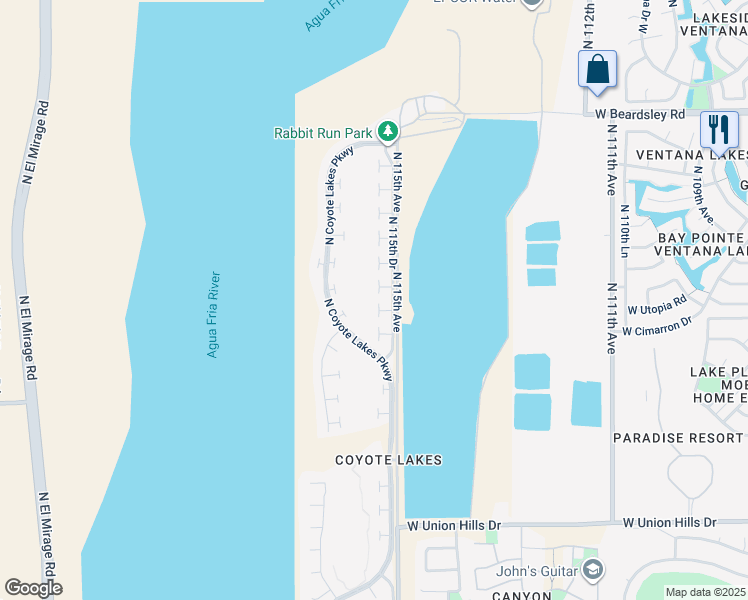 map of restaurants, bars, coffee shops, grocery stores, and more near 11538 West Coral Snake Court in Surprise
