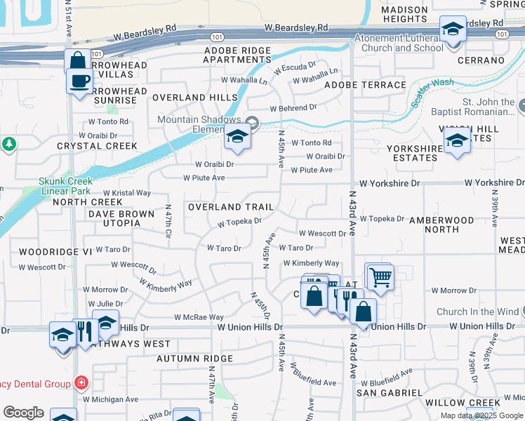 map of restaurants, bars, coffee shops, grocery stores, and more near 19209 North 45th Drive in Glendale