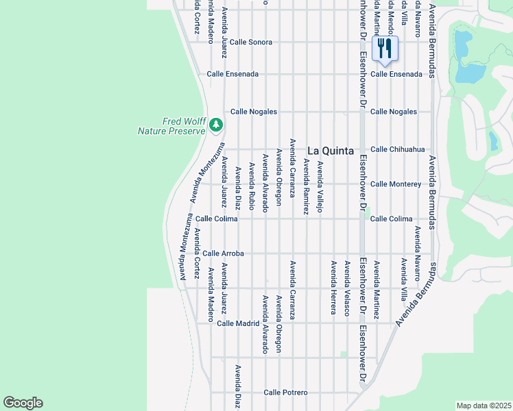 map of restaurants, bars, coffee shops, grocery stores, and more near 53400 Avenue Rubio in La Quinta