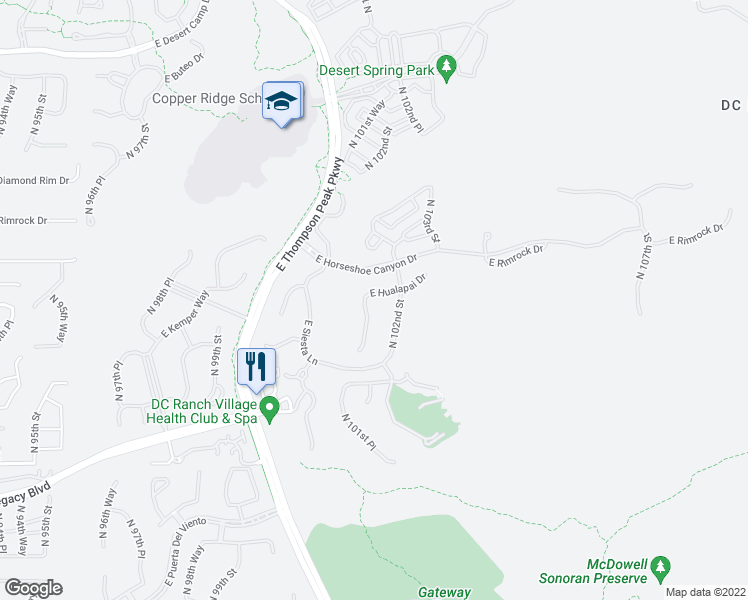 map of restaurants, bars, coffee shops, grocery stores, and more near 19190 North 102nd Street in Scottsdale