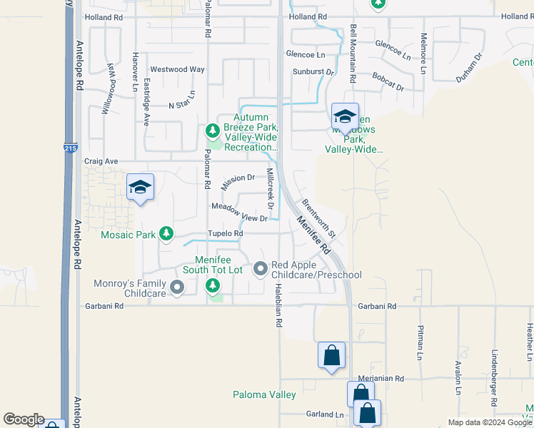 map of restaurants, bars, coffee shops, grocery stores, and more near 31667 Millcreek Drive in Menifee