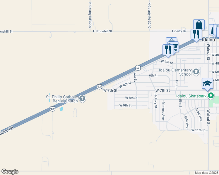 map of restaurants, bars, coffee shops, grocery stores, and more near 930 Frontage Road in Idalou