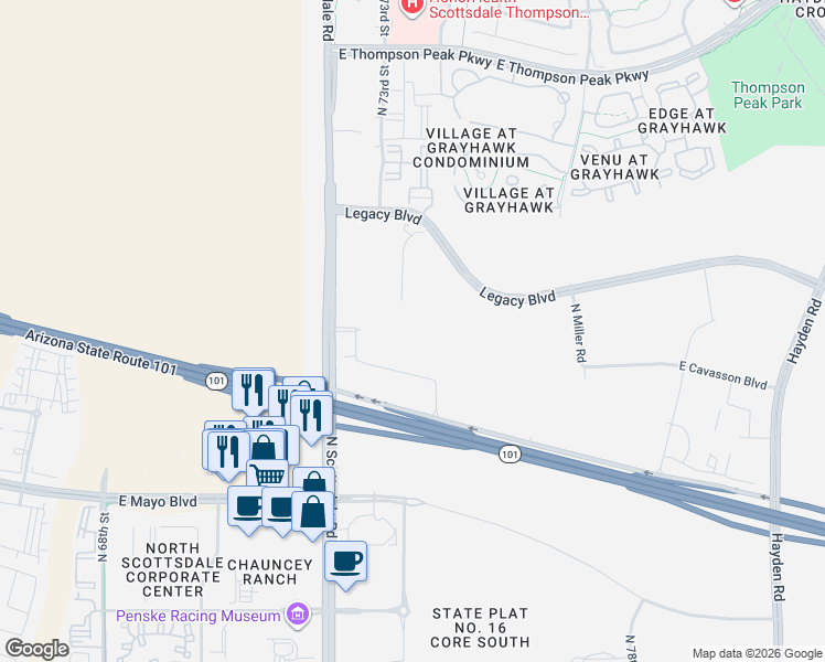 map of restaurants, bars, coffee shops, grocery stores, and more near 7201 East Henkel Way in Scottsdale