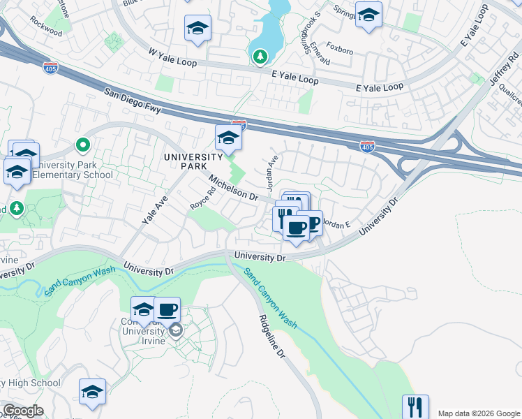 map of restaurants, bars, coffee shops, grocery stores, and more near 156 Willowbend in Irvine