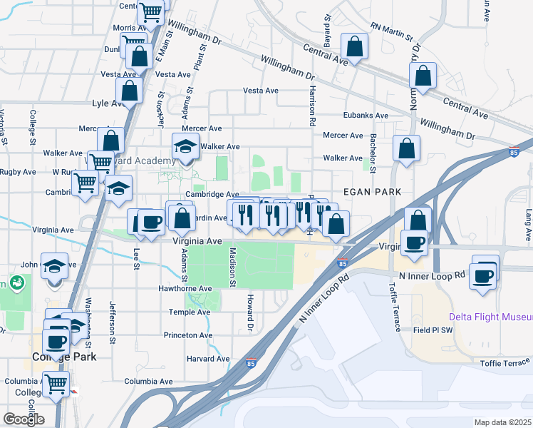 map of restaurants, bars, coffee shops, grocery stores, and more near 1471 Hardin Avenue in Atlanta