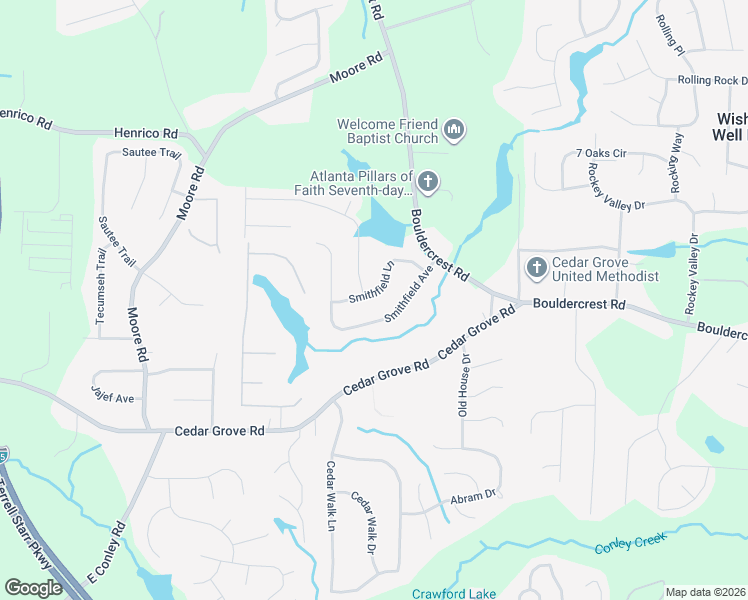 map of restaurants, bars, coffee shops, grocery stores, and more near 4021 Smithfield Lane in Ellenwood