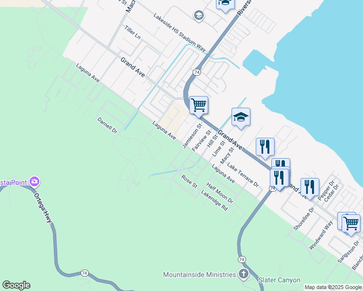 map of restaurants, bars, coffee shops, grocery stores, and more near 15373 Laguna Avenue in Lake Elsinore