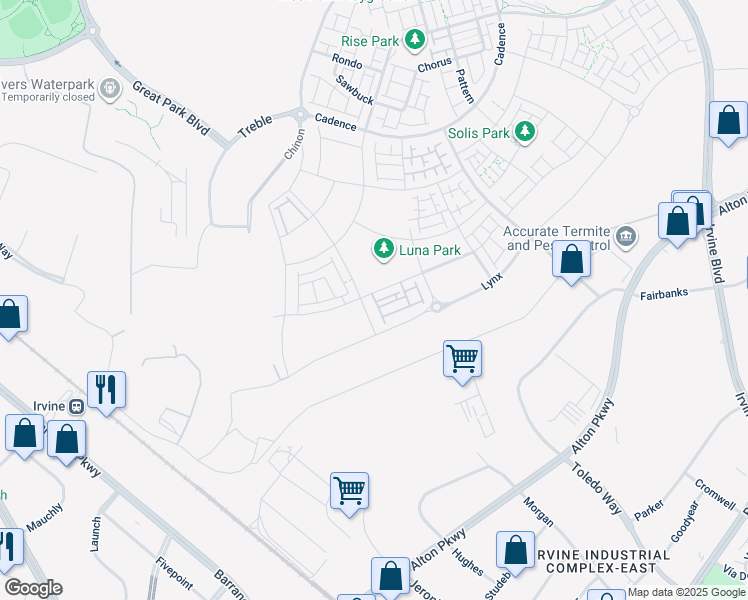 map of restaurants, bars, coffee shops, grocery stores, and more near 100 Tiffin in Irvine