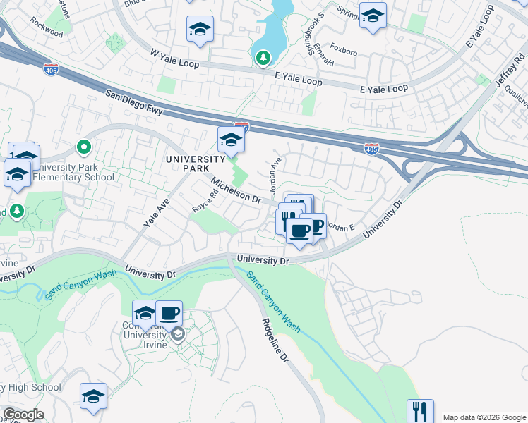 map of restaurants, bars, coffee shops, grocery stores, and more near 156 Willowbend in Irvine