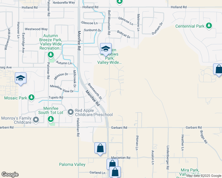 map of restaurants, bars, coffee shops, grocery stores, and more near Pacific Bluff Street in Menifee