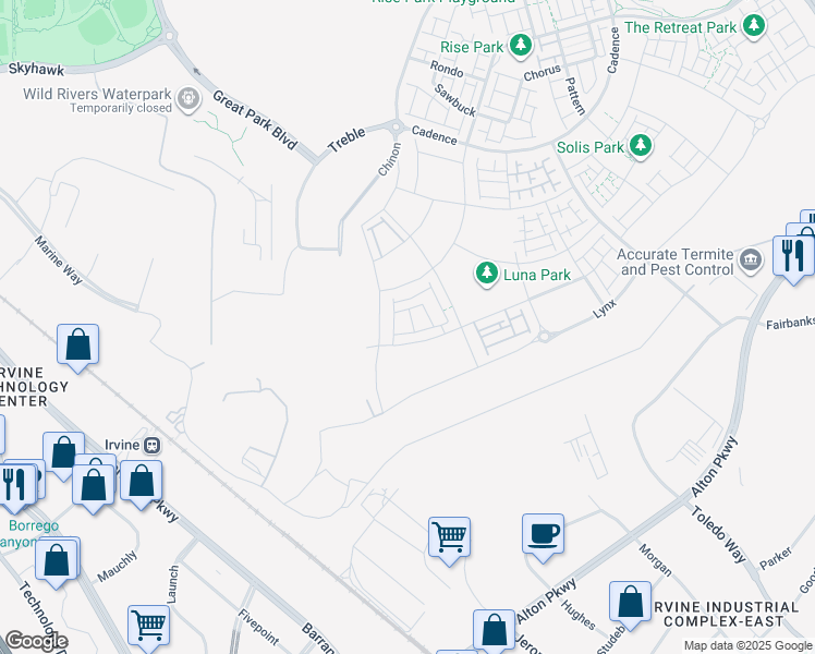 map of restaurants, bars, coffee shops, grocery stores, and more near 213 Shoveler in Irvine