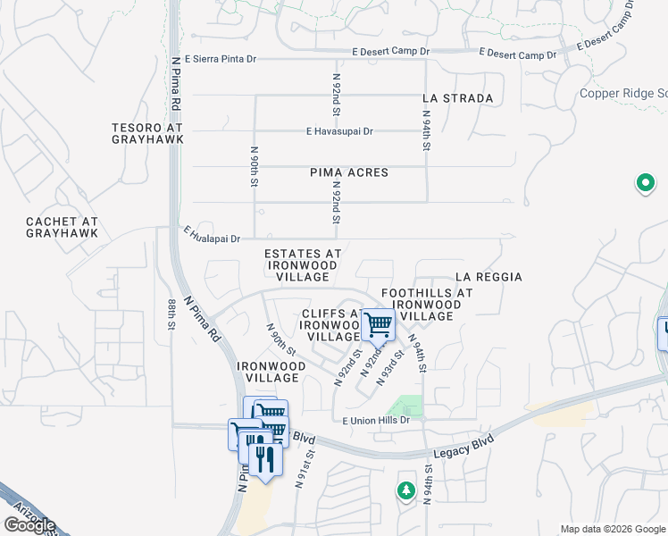 map of restaurants, bars, coffee shops, grocery stores, and more near 9159 East Topeka Drive in Scottsdale