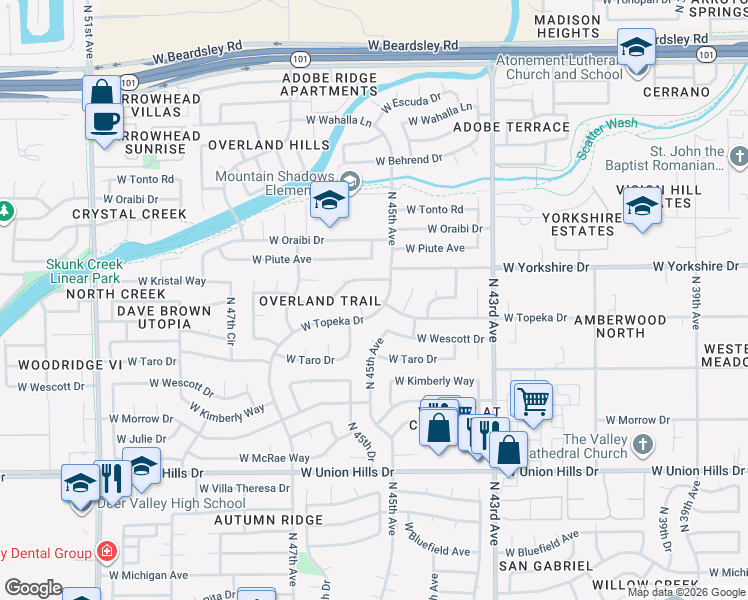 map of restaurants, bars, coffee shops, grocery stores, and more near 4470 West Wescott Drive in Glendale