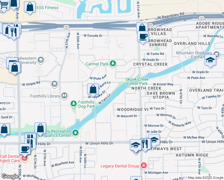 map of restaurants, bars, coffee shops, grocery stores, and more near 5231 West Kristal Way in Glendale