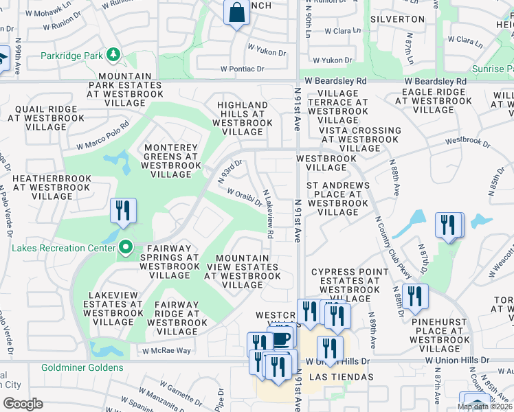 map of restaurants, bars, coffee shops, grocery stores, and more near 9153 West Utopia Road in Peoria