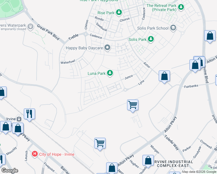 map of restaurants, bars, coffee shops, grocery stores, and more near 7453-8499 Marine Way in Irvine