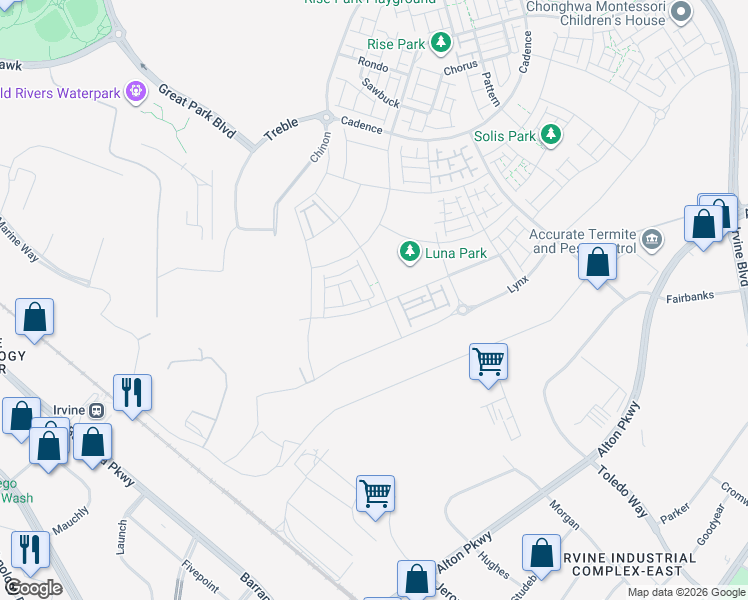 map of restaurants, bars, coffee shops, grocery stores, and more near 7453-8499 Marine Way in Irvine