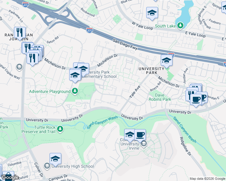 map of restaurants, bars, coffee shops, grocery stores, and more near 2 Cedar Tree Lane in Irvine