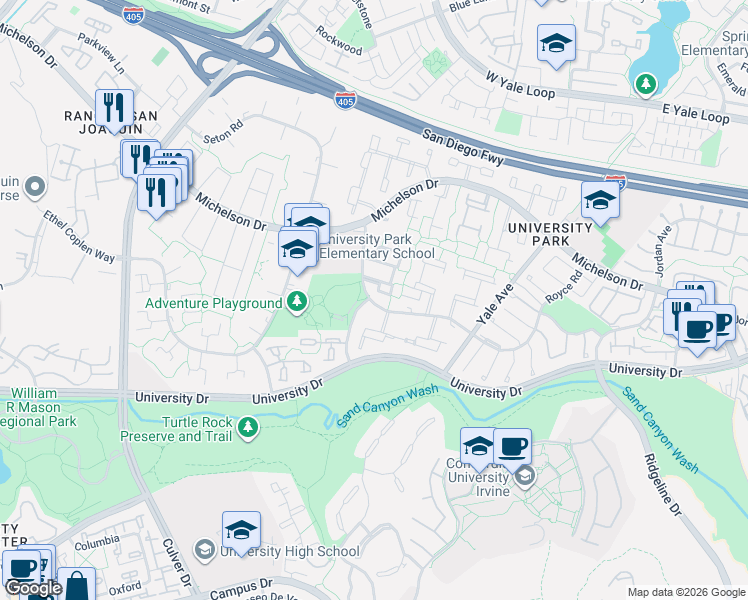 map of restaurants, bars, coffee shops, grocery stores, and more near 4642 Sierra Tree Lane in Irvine