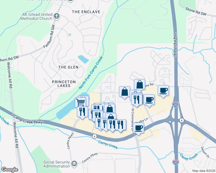 map of restaurants, bars, coffee shops, grocery stores, and more near in Atlanta