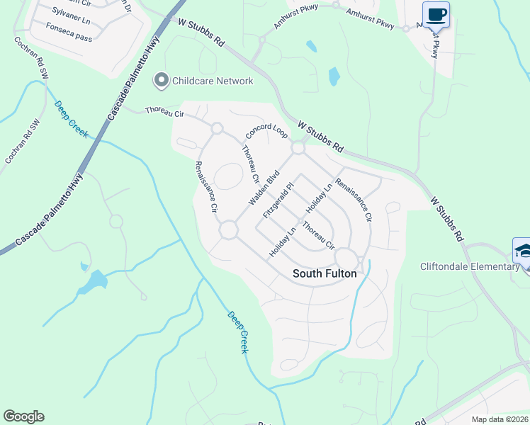 map of restaurants, bars, coffee shops, grocery stores, and more near 7656 Cole Lane in Atlanta