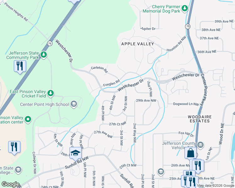 map of restaurants, bars, coffee shops, grocery stores, and more near 2821 4th Street Northwest in Center Point