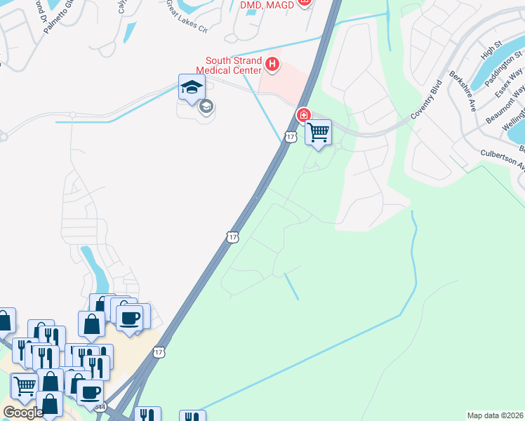 map of restaurants, bars, coffee shops, grocery stores, and more near 2279 Blue Crane Circle in Myrtle Beach
