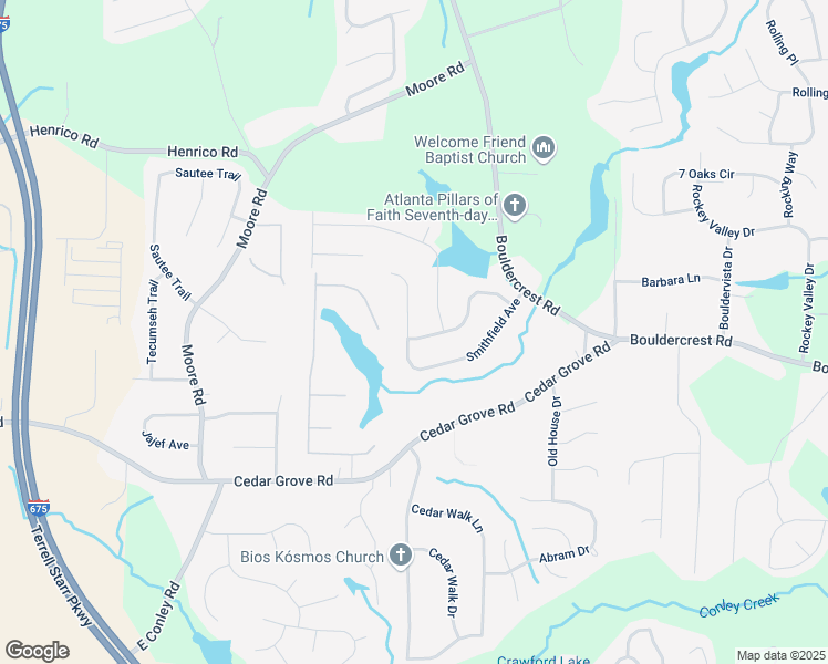 map of restaurants, bars, coffee shops, grocery stores, and more near 1895 Smithfield Avenue in Ellenwood