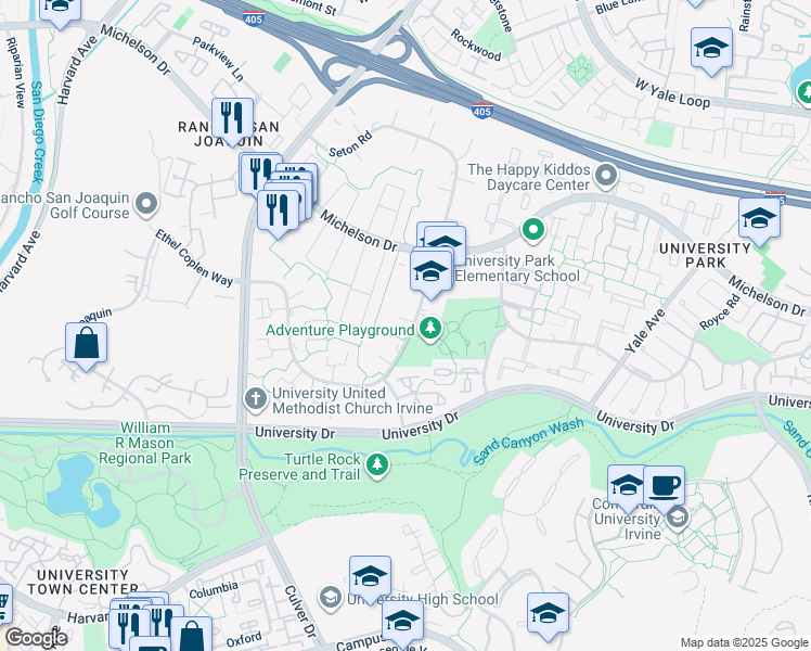 map of restaurants, bars, coffee shops, grocery stores, and more near 3 Whitewood Way in Irvine