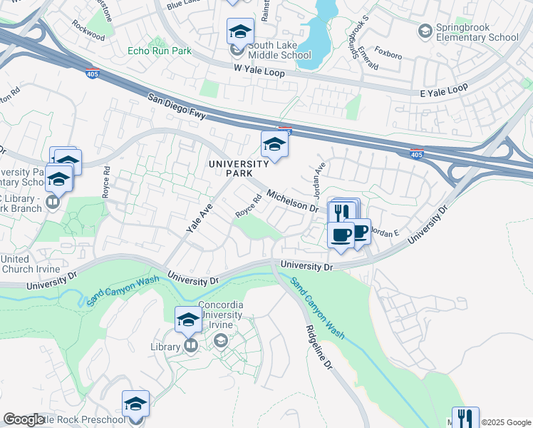 map of restaurants, bars, coffee shops, grocery stores, and more near 17562 Cottonwood in Irvine