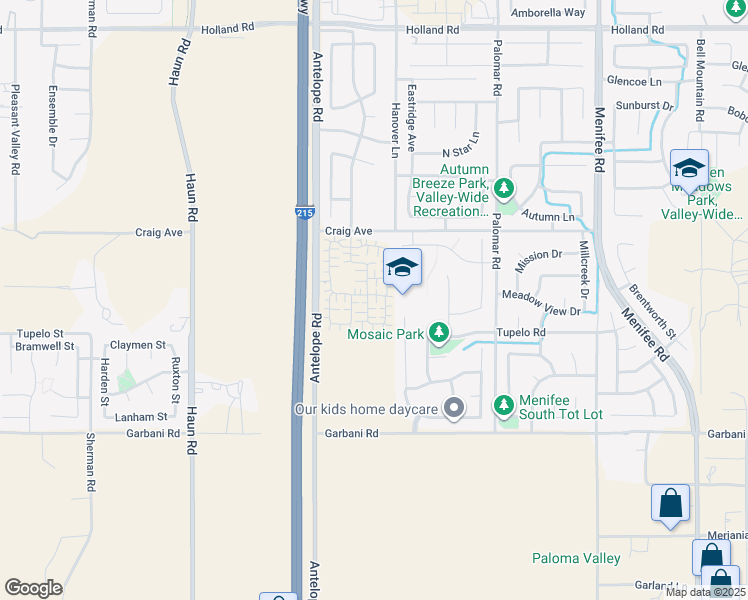 map of restaurants, bars, coffee shops, grocery stores, and more near 31643 Rouge Lane in Menifee