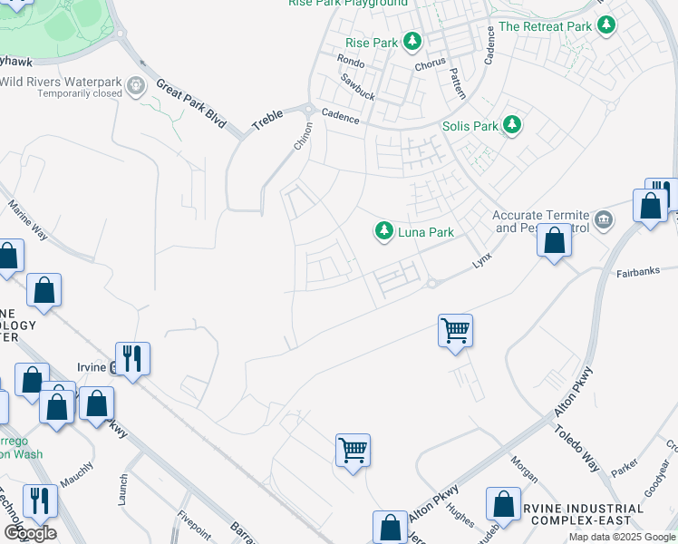 map of restaurants, bars, coffee shops, grocery stores, and more near Z St in Irvine