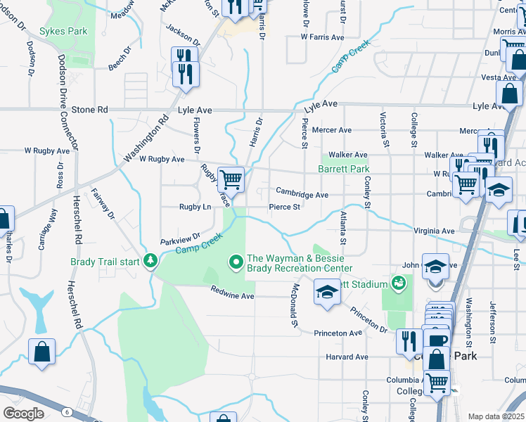 map of restaurants, bars, coffee shops, grocery stores, and more near 3445 Almand Drive in Atlanta