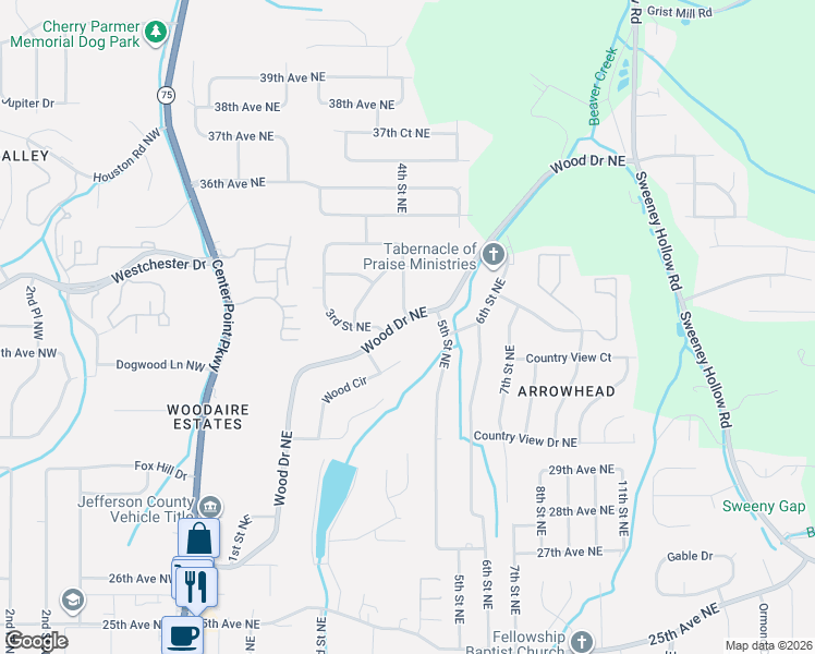 map of restaurants, bars, coffee shops, grocery stores, and more near 3104 4th Street Northeast in Center Point