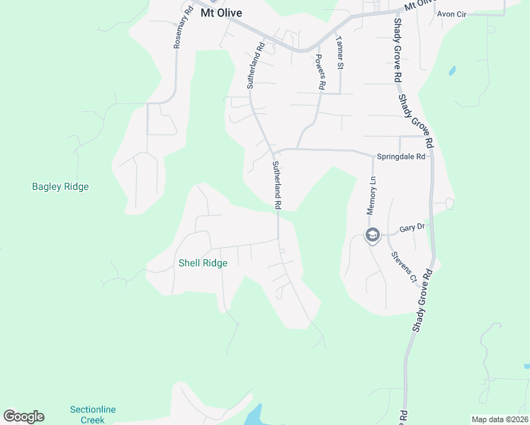 map of restaurants, bars, coffee shops, grocery stores, and more near 5264 Sutherland Road in Mount Olive