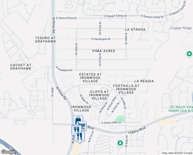 map of restaurants, bars, coffee shops, grocery stores, and more near 9152 East Palm Tree Drive in Scottsdale